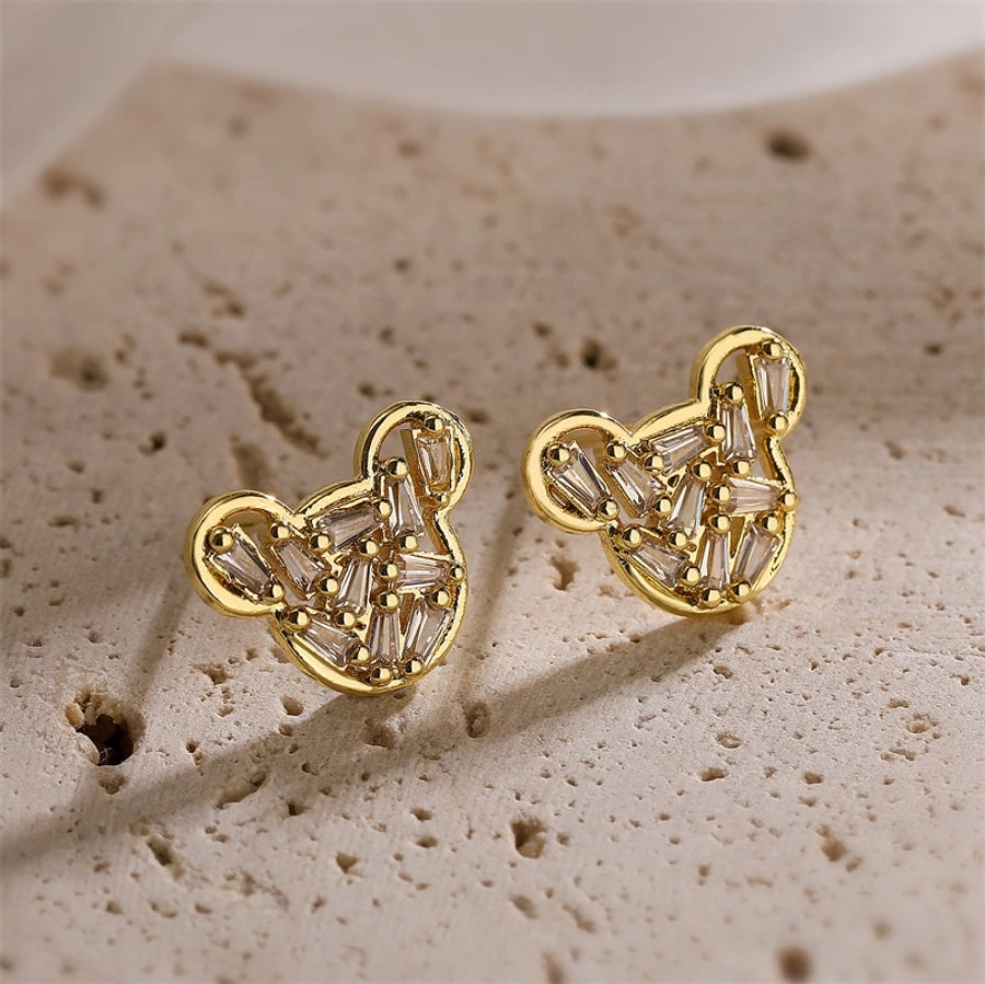 1 pair elegant streetwear heart shape butterfly plating inlay copper zircon gold plated ear studs