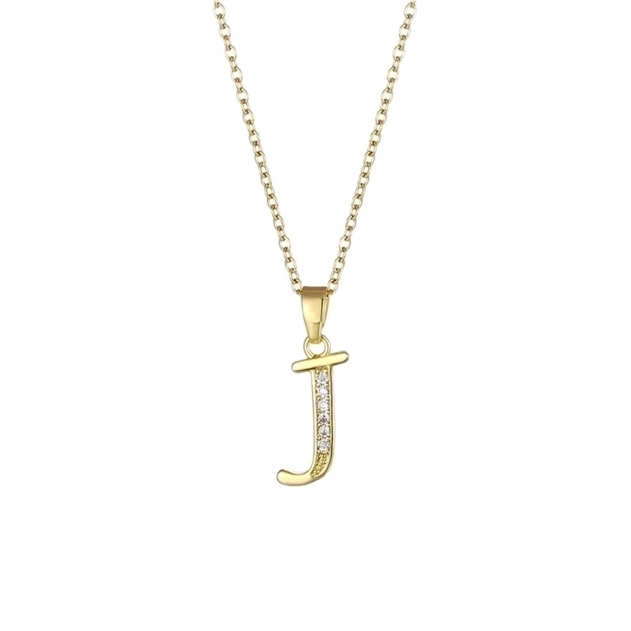 Stainless Steel Titanium Steel 18K Gold Plated Fashion Plating Inlay letter Zircon Pendant Necklace