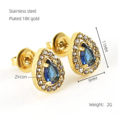 1 Pair Glam Sun Water Droplets Heart Shape Inlay Stainless Steel Rhinestones Zircon 18K Gold Plated Ear Studs