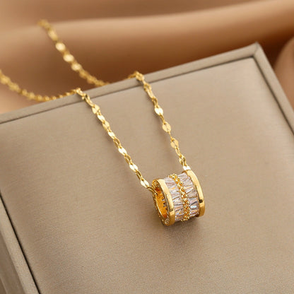 Fashion Heart Shape Peanut Windmill 304 Stainless Steel Copper Plating Inlay 18K Gold Plated White-Plated K Zircon Pendant Necklace