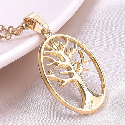 Jewelry Basic Modern Style Classic Style Life Tree 304 Stainless Steel 18K Gold Plated Plating Pendant Necklace