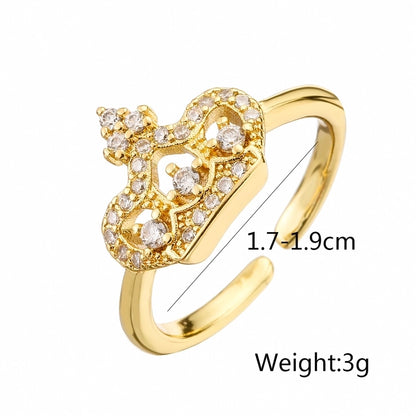 classic style commute crown copper 18k gold plated zircon open ring in bulk