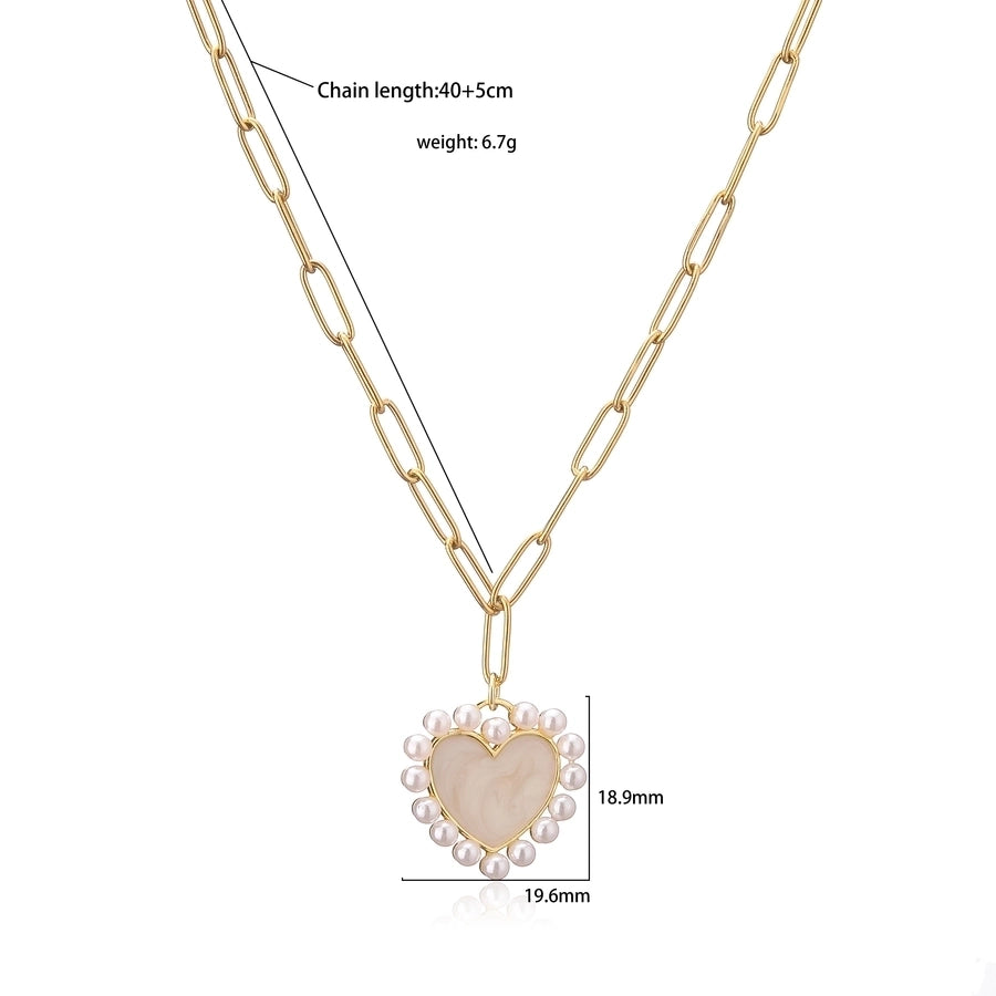 elegant vacation simple style heart shape copper 18k gold plated artificial pearls rings necklace in bulk