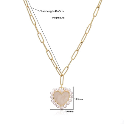 elegant vacation simple style heart shape copper 18k gold plated artificial pearls rings necklace in bulk