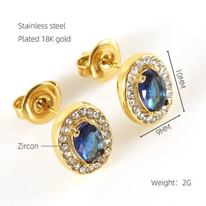 1 Pair Glam Sun Water Droplets Heart Shape Inlay Stainless Steel Rhinestones Zircon 18K Gold Plated Ear Studs