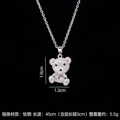 simple style bear copper zircon pendant necklace in bulk