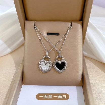 Simple Style Letter Heart Shape Butterfly Titanium Steel Inlay Shell Necklace