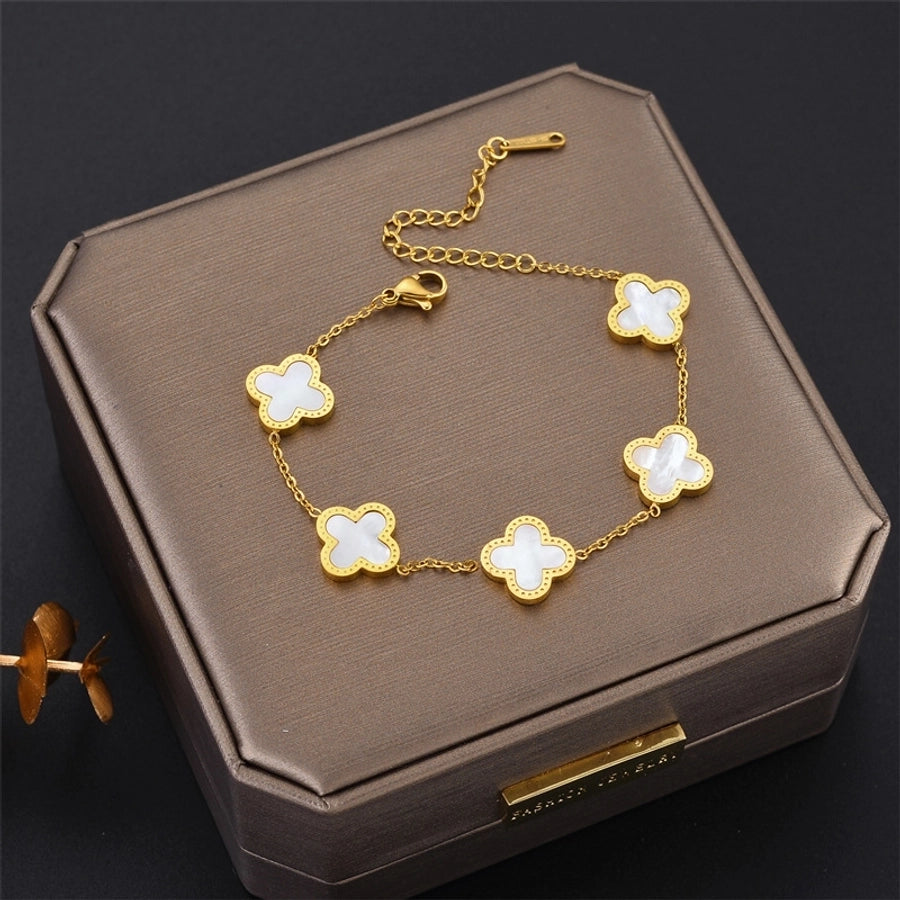 fashion four leaf clover titanium steel inlaid gold shell bracelets