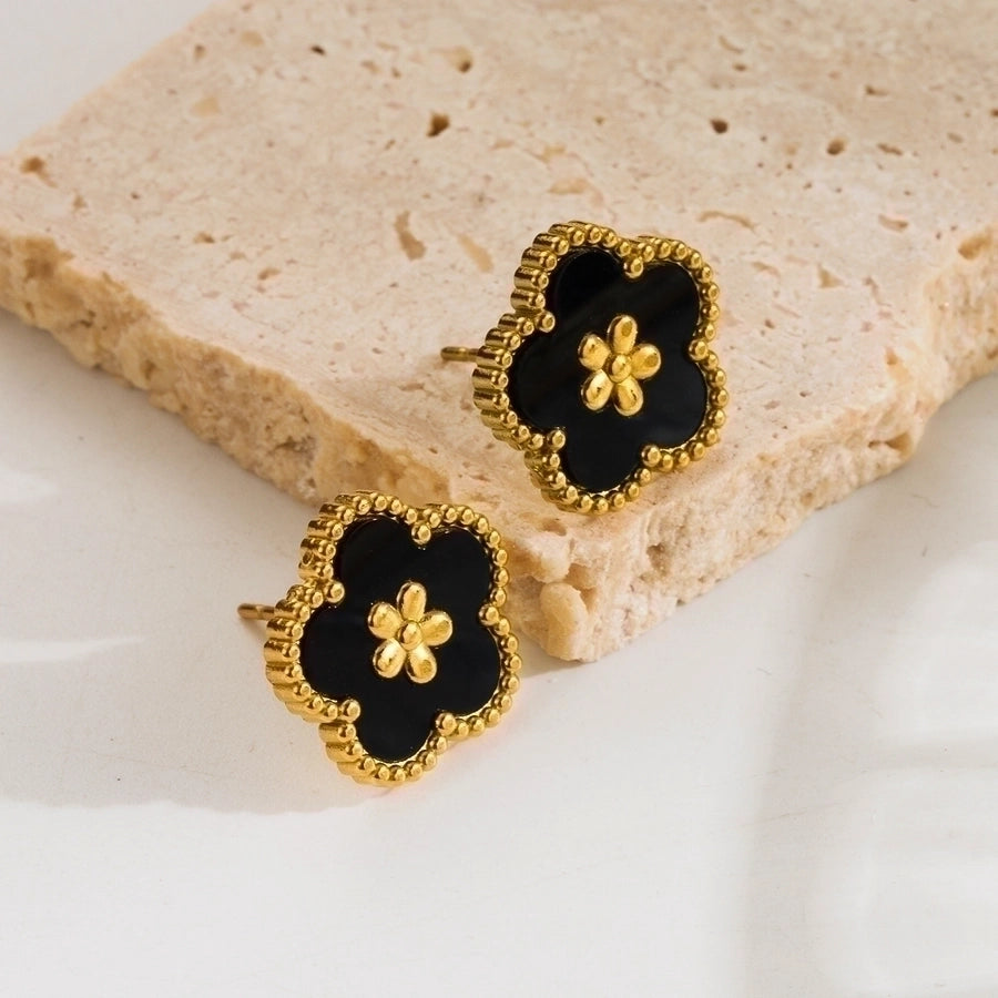 1 pair elegant sweet flower plating inlay stainless steel acrylic 18k gold plated ear studs