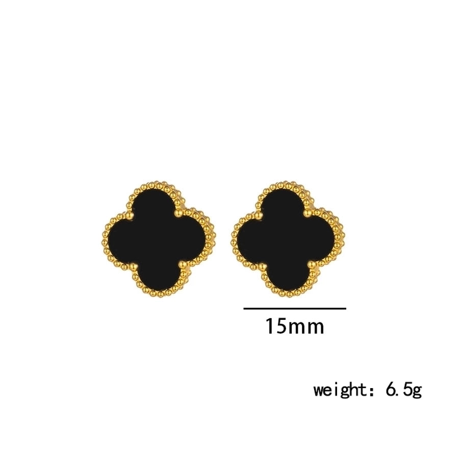 304 Stainless Steel 18K Gold Plated Cute Sweet Inlay Four Leaf Clover Acrylic Bracelets Earrings Necklace