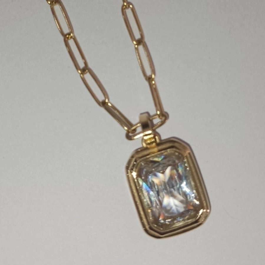 vintage style square stainless steel plating inlay zircon 18k gold plated pendant necklace