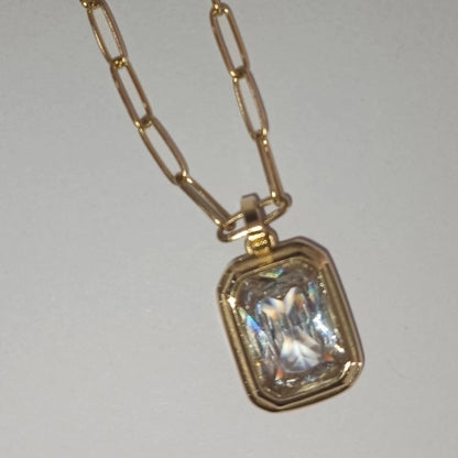 vintage style square stainless steel plating inlay zircon 18k gold plated pendant necklace