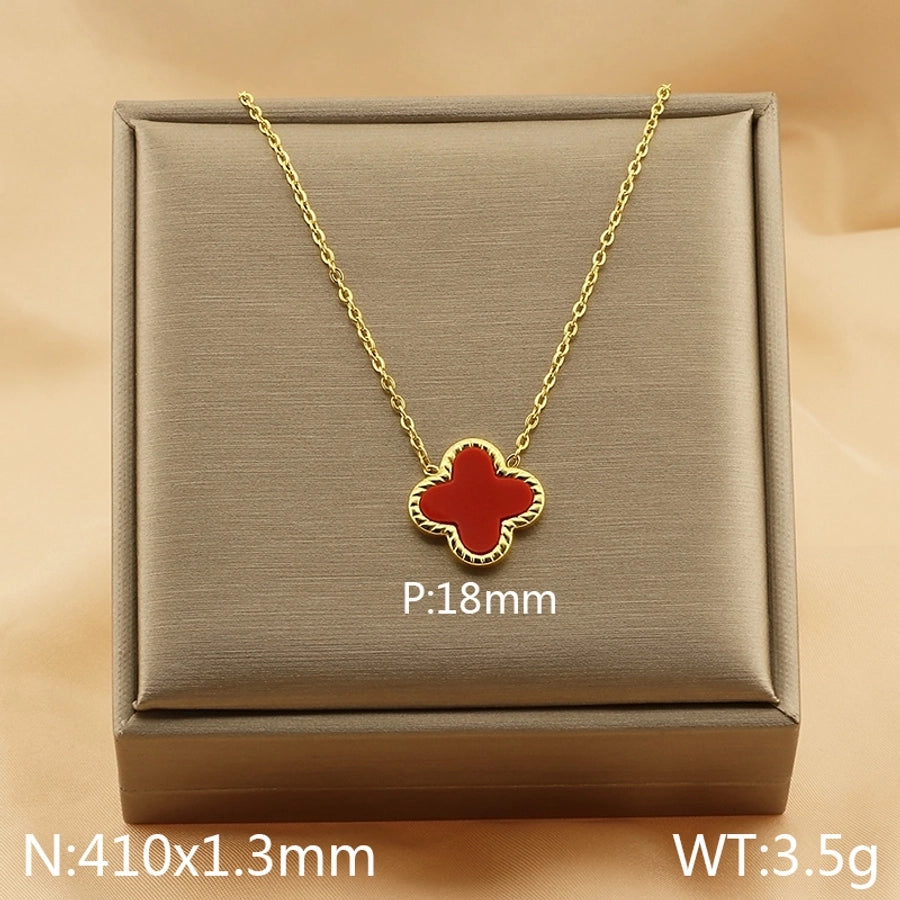 Jewelry Simple Style Four Leaf Clover 304 Stainless Steel Arylic 18K Gold Plated Plating Pendant Necklace