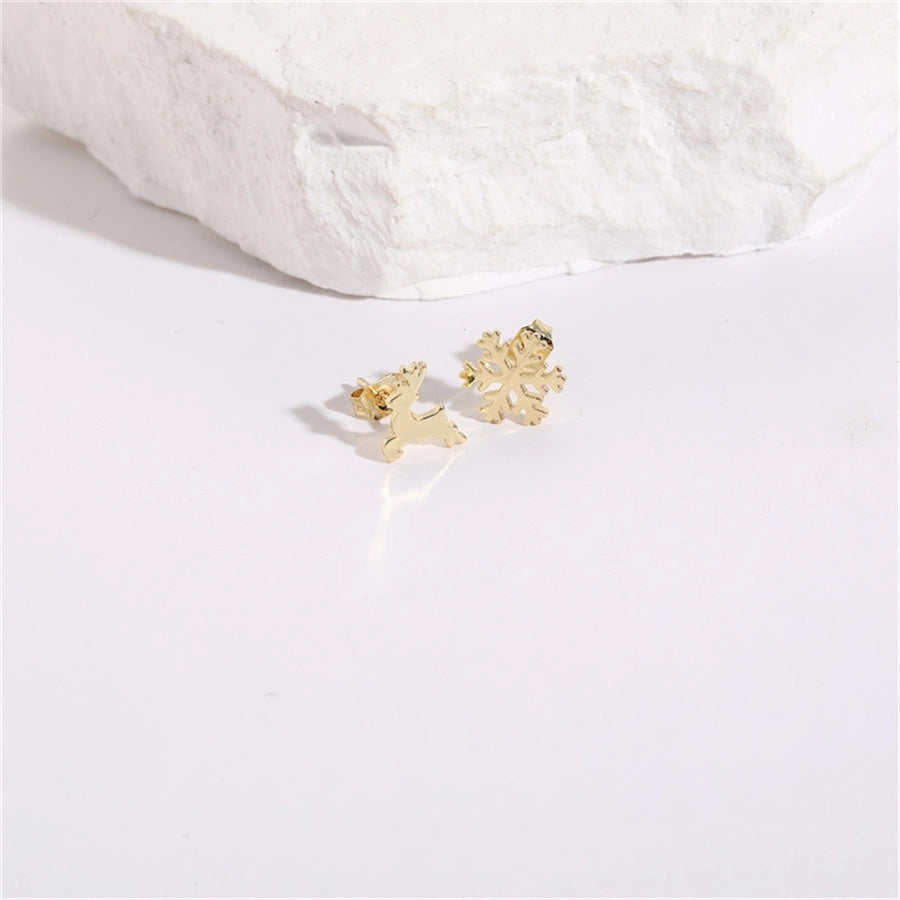 1 Pair Christmas Elegant Simple Style Commute Snowflake Elk Copper 14K Gold Plated Ear Studs