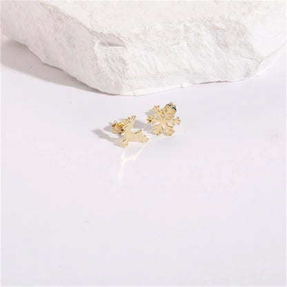 1 Pair Christmas Elegant Simple Style Commute Snowflake Elk Copper 14K Gold Plated Ear Studs