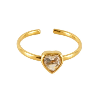 Stainless Steel 18K Gold Plated Casual Cute Plating Inlay Square Heart Shape Flower Zircon Open Ring