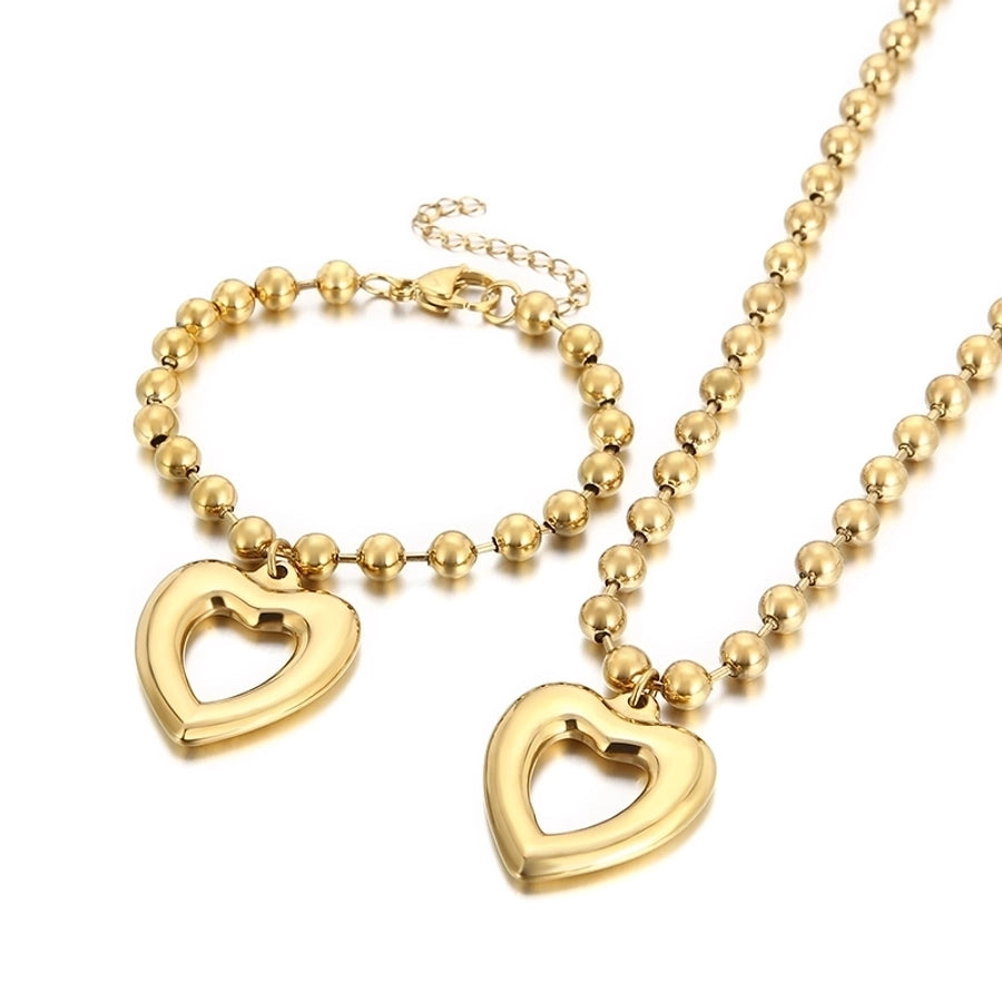 Jewelry Streetwear Heart Shape Stainless Steel 18K Gold Plated Plating Bracelets Necklace