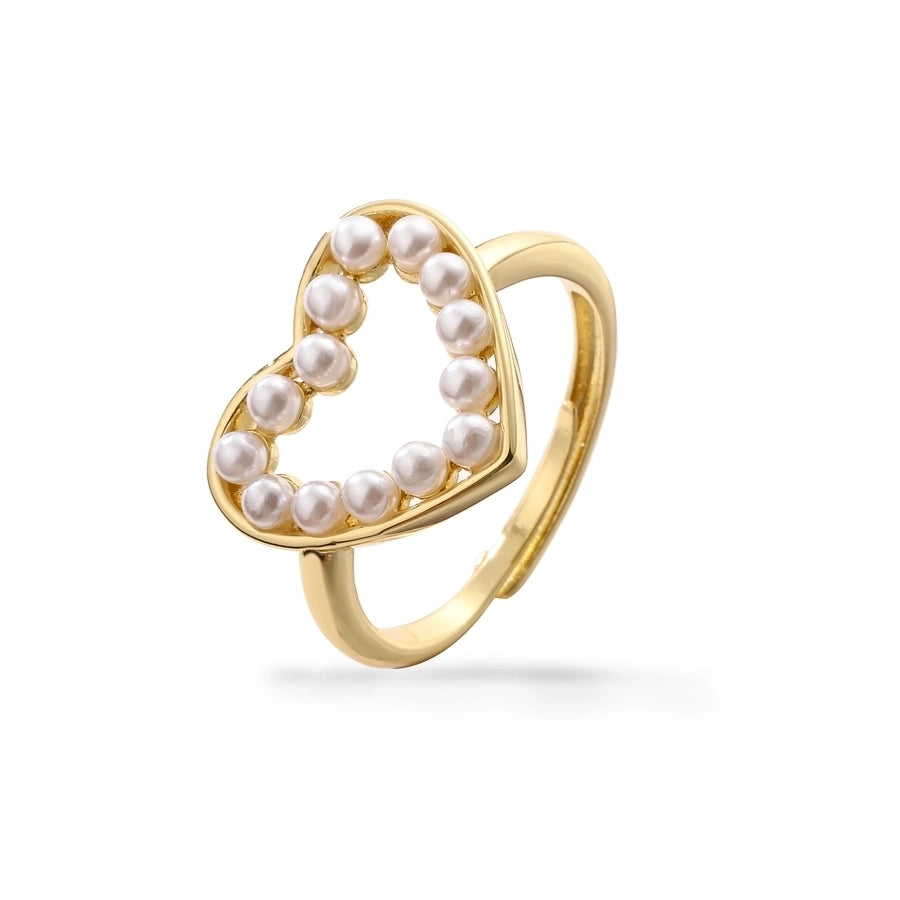 elegant vacation simple style heart shape copper 18k gold plated artificial pearls rings necklace in bulk