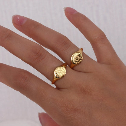 304 Stainless Steel 18K Gold Plated Retro Vintage Style Sun Star Moon No Inlaid Rings