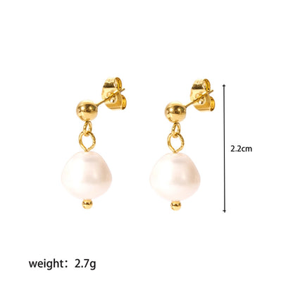 1 Pair Lady Geometric Plating 201 Stainless Steel Freshwater Pearl 18K Gold Plated Earrings