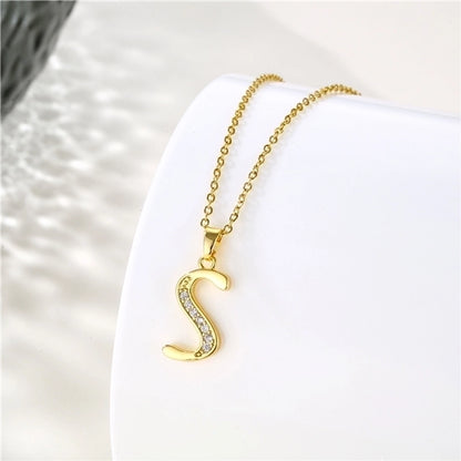 Stainless Steel Titanium Steel 18K Gold Plated Fashion Plating Inlay letter Zircon Pendant Necklace