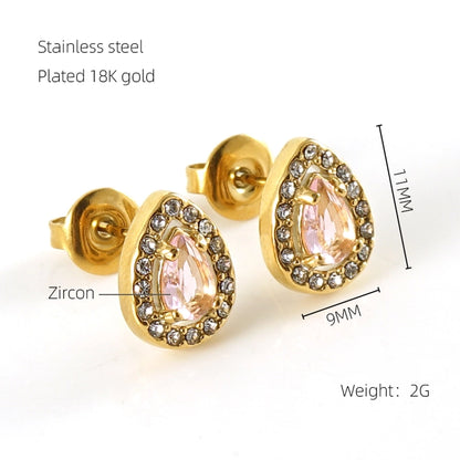 1 Pair Glam Sun Water Droplets Heart Shape Inlay Stainless Steel Rhinestones Zircon 18K Gold Plated Ear Studs