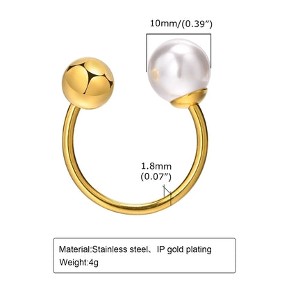 304 Stainless Steel 18K Gold Plated Vacation Plating Inlay Round Artificial Pearls Open Ring