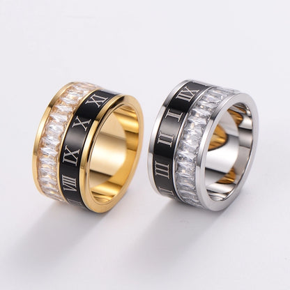 Stainless Steel 18K Gold Plated Fashion Inlay Hand Number Bow Knot Zircon Open Ring