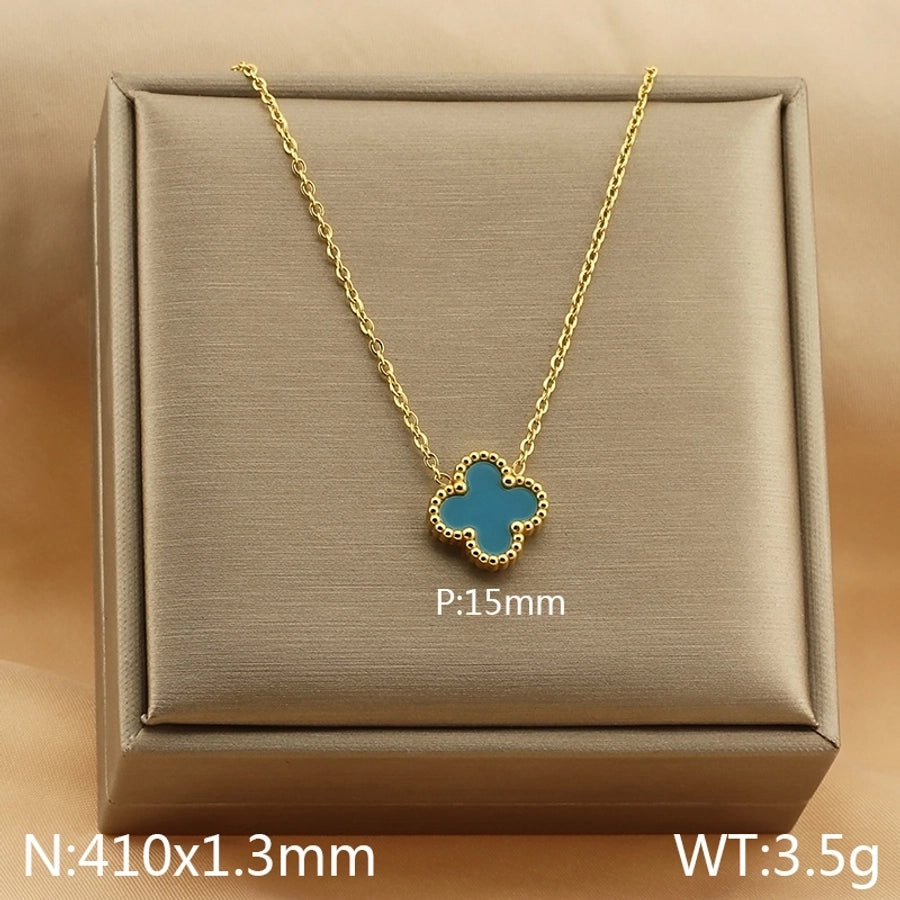 Jewelry Simple Style Four Leaf Clover 304 Stainless Steel Arylic 18K Gold Plated Plating Pendant Necklace