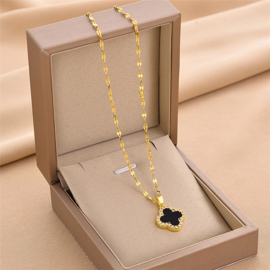 fashion four leaf clover titanium steel inlay rhinestones shell necklace