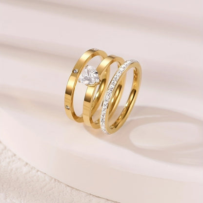 Jewelry Elegant Simple Style Heart Shape 304 Stainless Steel Zircon Gold Plated Inlay Rings