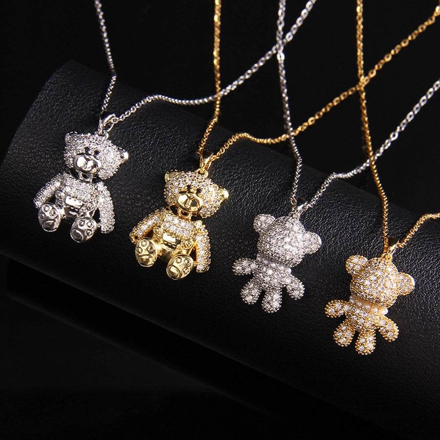 simple style bear copper zircon pendant necklace in bulk