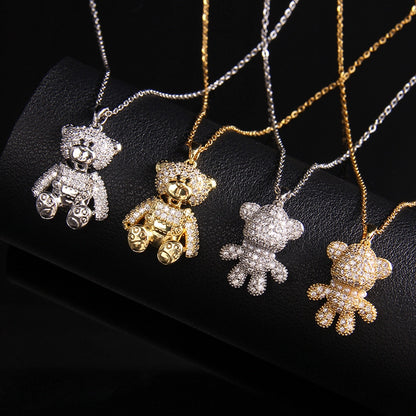 simple style bear copper zircon pendant necklace in bulk