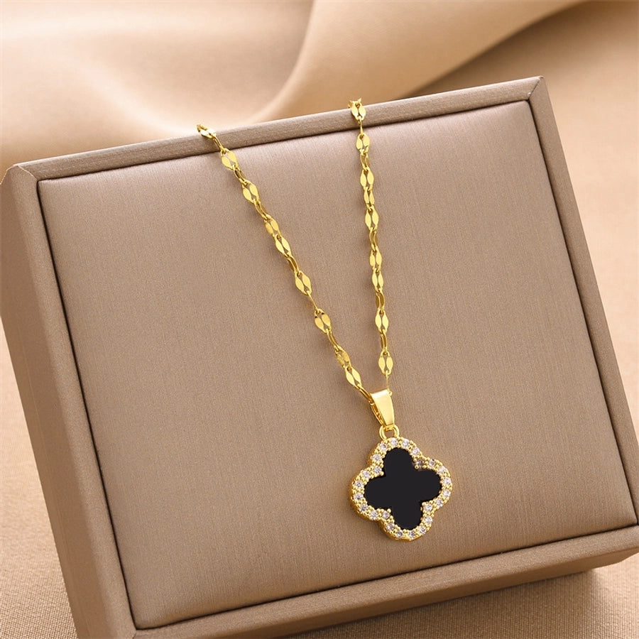 fashion four leaf clover titanium steel inlay rhinestones shell necklace